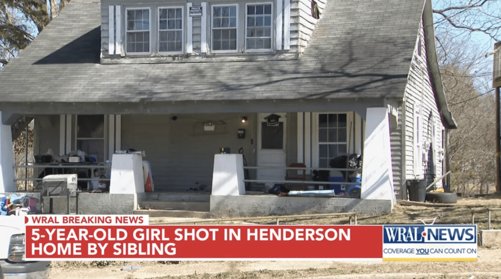 The Henderson, NC home on Gary Street became the scene of a tragic accident where a 5-year-old girl was fatally shot by her 3-year-old brother after accessing an unsecured firearm. Photo: WRAL News